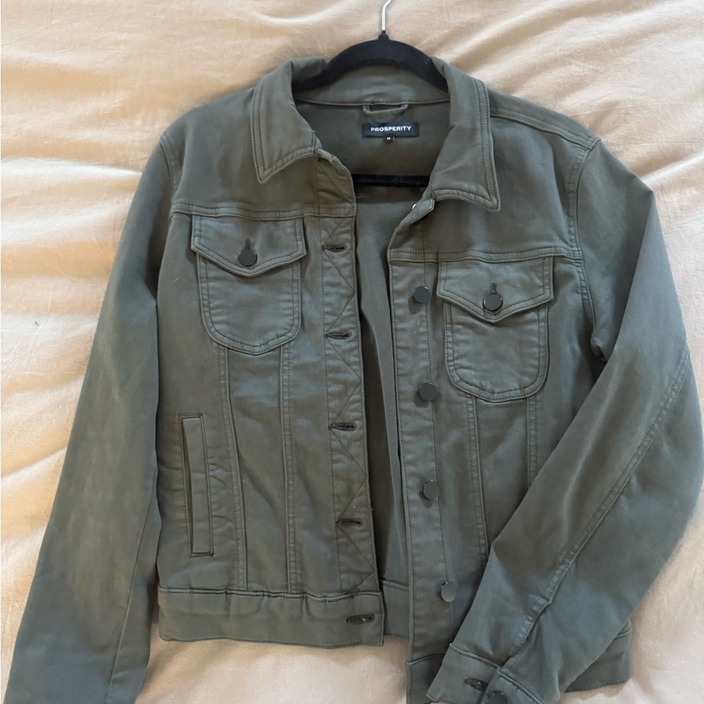 Women's Olive Green Denim-Style Jacket - Picture 3 of 4